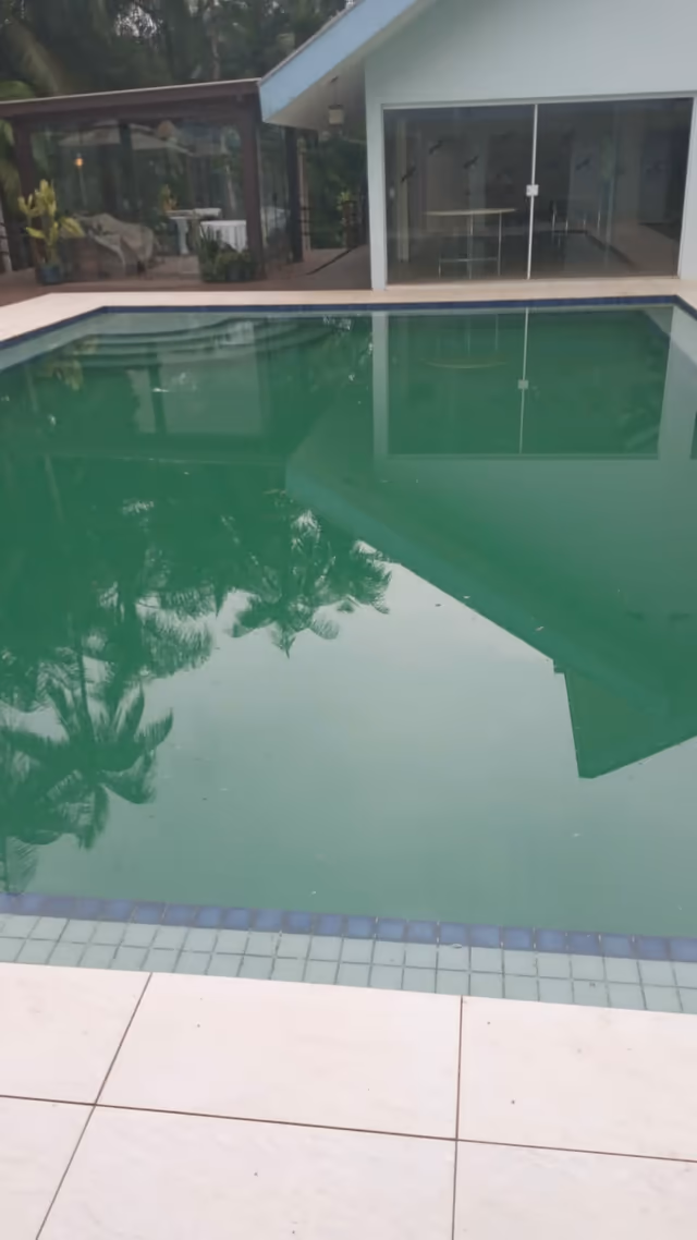 Piscina com água verde antes do tratamento