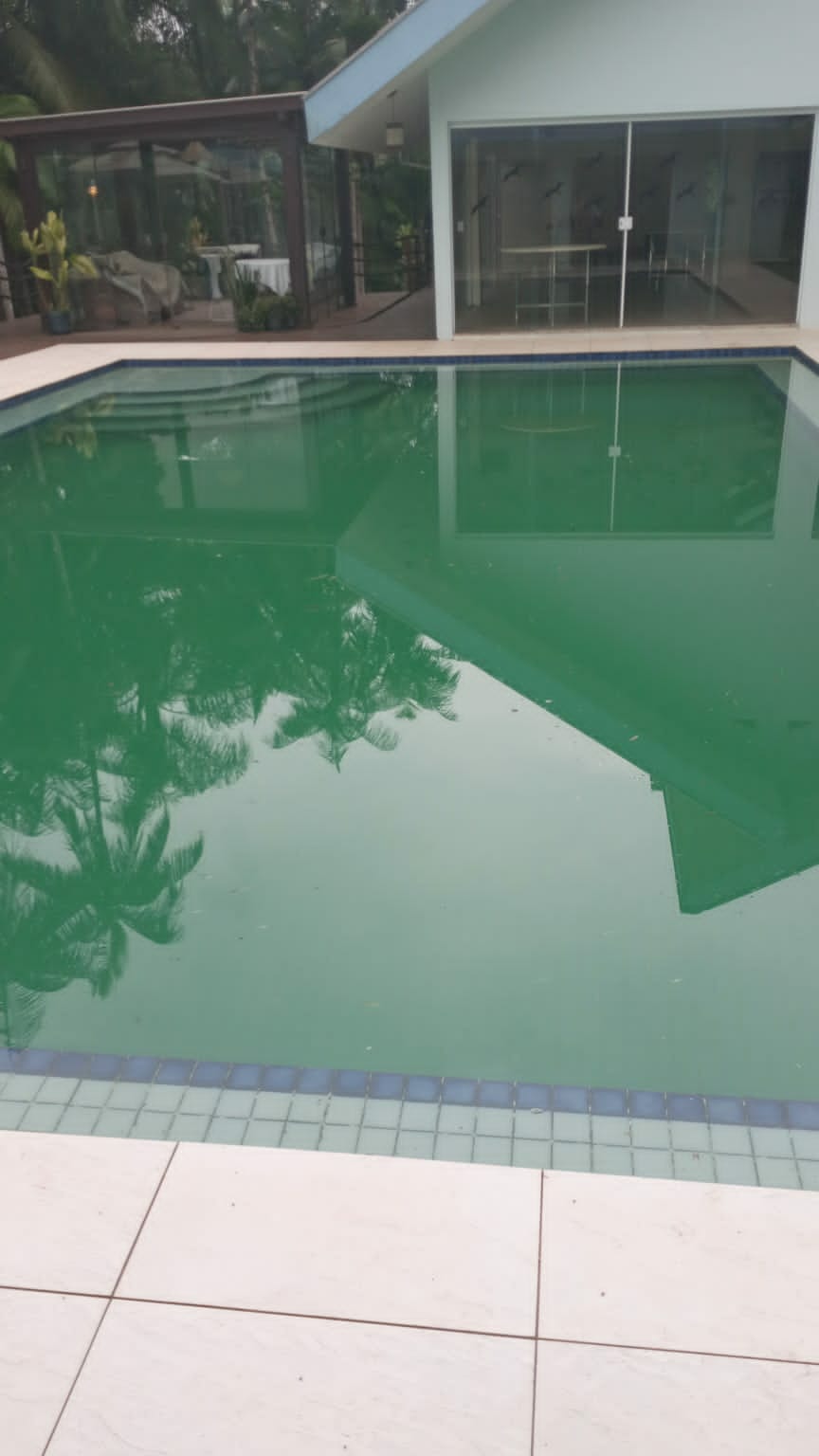 Piscina com água verde antes do tratamento